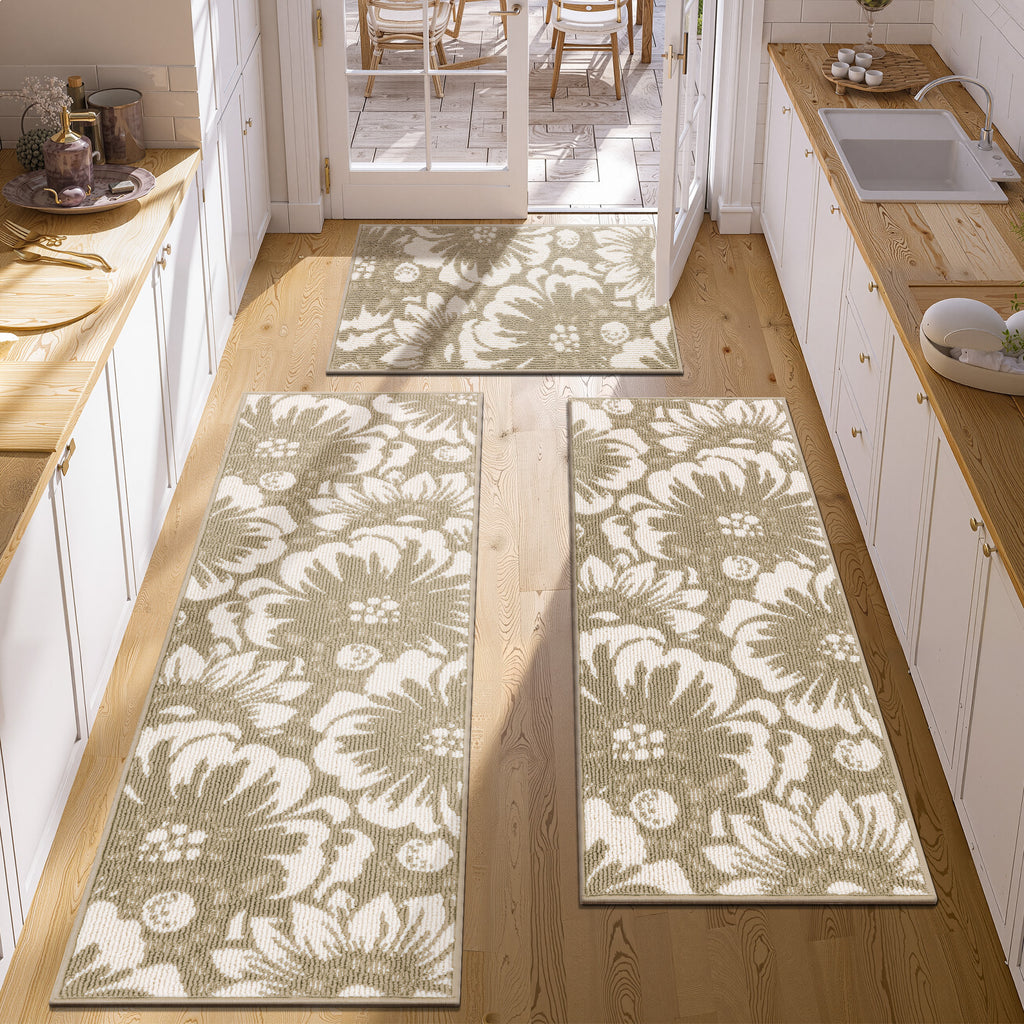MeyJey Vintage Kitchen Rug Set, 3 Piece Runner Rug Non Slip Washable Farmhouse Hallway Rug for Kitchen/Laundry Room