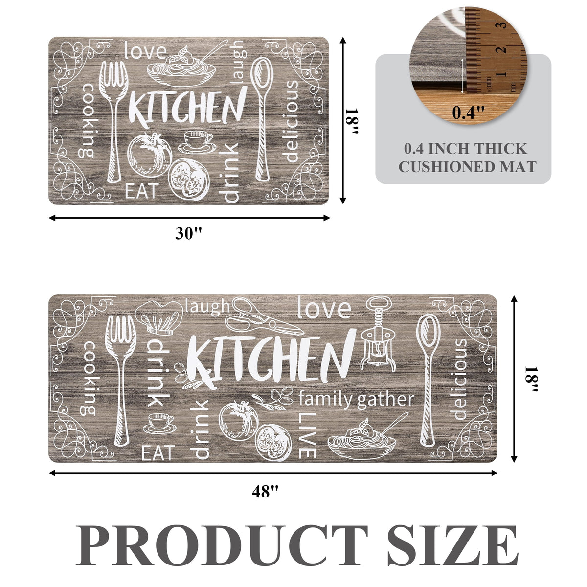 MeyJey Farmhouse Kitchen Rug Set of 2, Non-Slip Anti-Fatigue Waterproof Cushioned Mat for Kitchen, Dining & Laundry Room, 18"x30"+18"x48"
