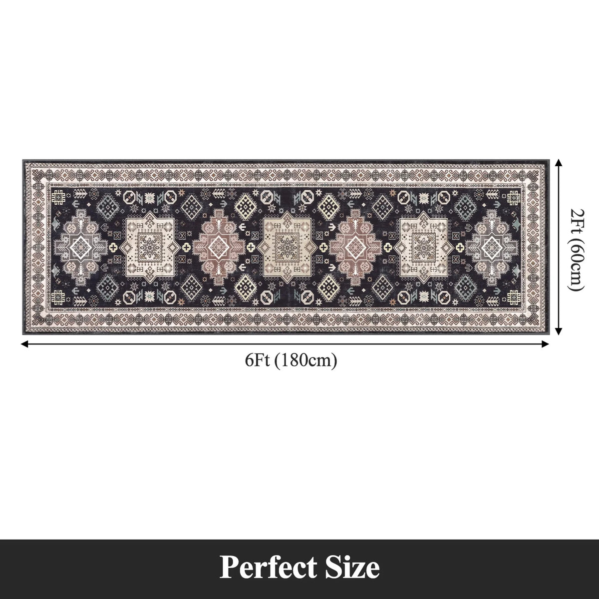 MeyJey 2'x6' Oriental Vintage Runner Rug for Hallways, Non-Slip Machine Washable Area Rug for Bedroom/Living/Dining/Laundry Room Carpet