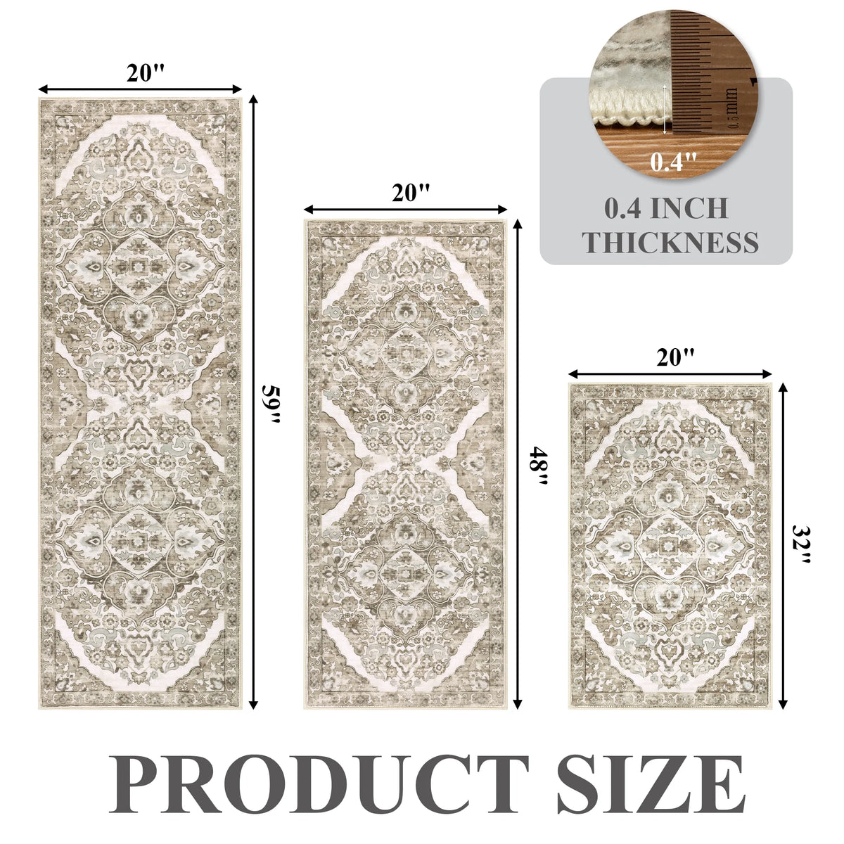 MeyJey Boho Kitchen Rug and Mat Set 3 Piece, Non-Slip Machine Washable Rugs for Kitchen Floor Dining/Laundry/Living Room