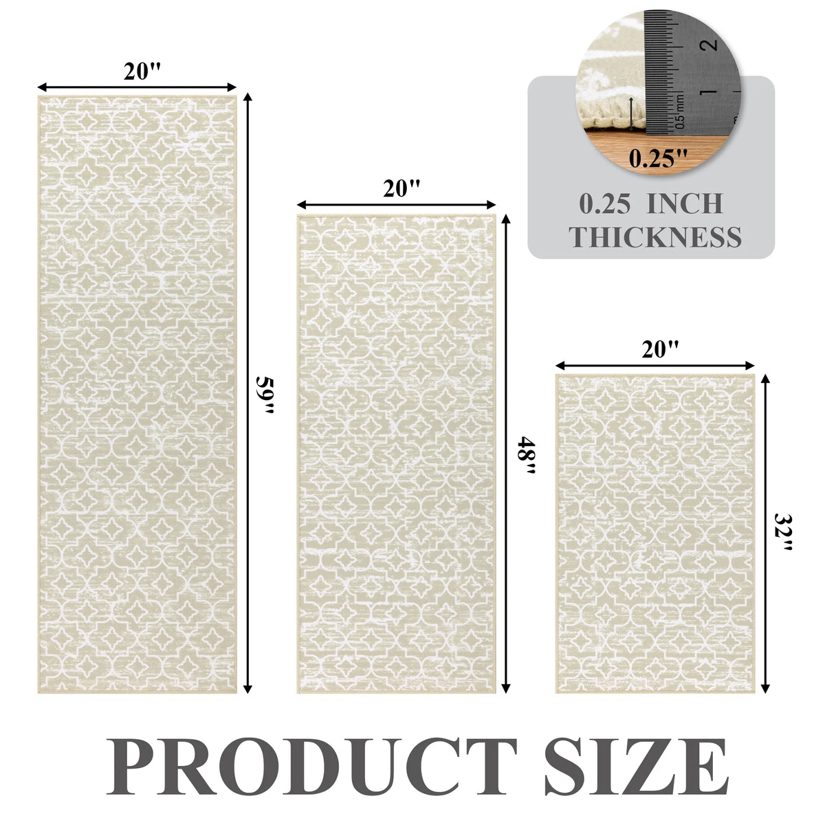 MeyJey Kitchen Rug Set 3 Piece, Non Slip Machine Washable Mats for Home Floor and Living Room