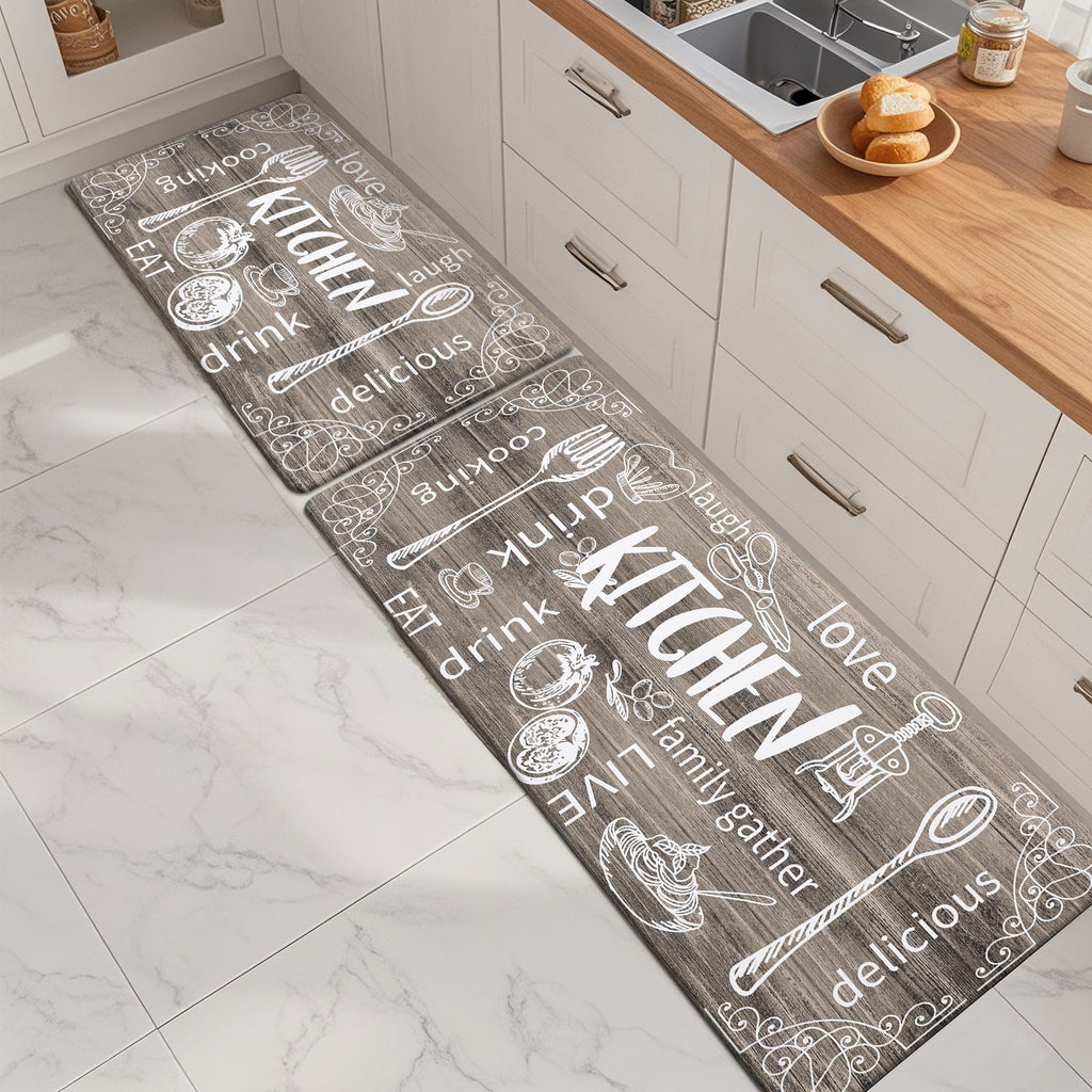 MeyJey Farmhouse Kitchen Rug Set of 2, Non-Slip Anti-Fatigue Waterproof Cushioned Mat for Kitchen, Dining & Laundry Room, 18"x30"+18"x48"