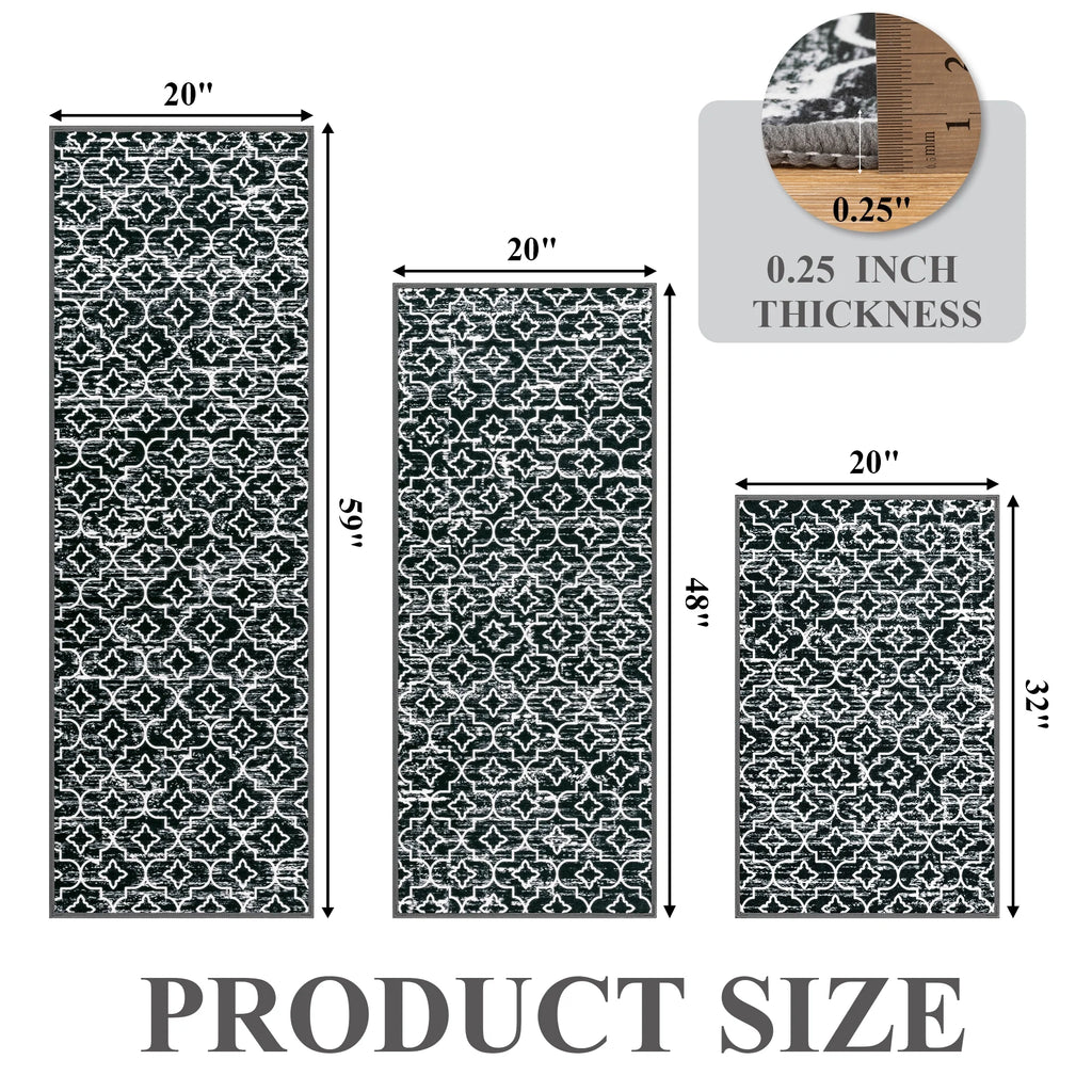 MeyJey Kitchen Rug Set 3 Piece, Non Slip Machine Washable Mats for Home Floor and Living Room