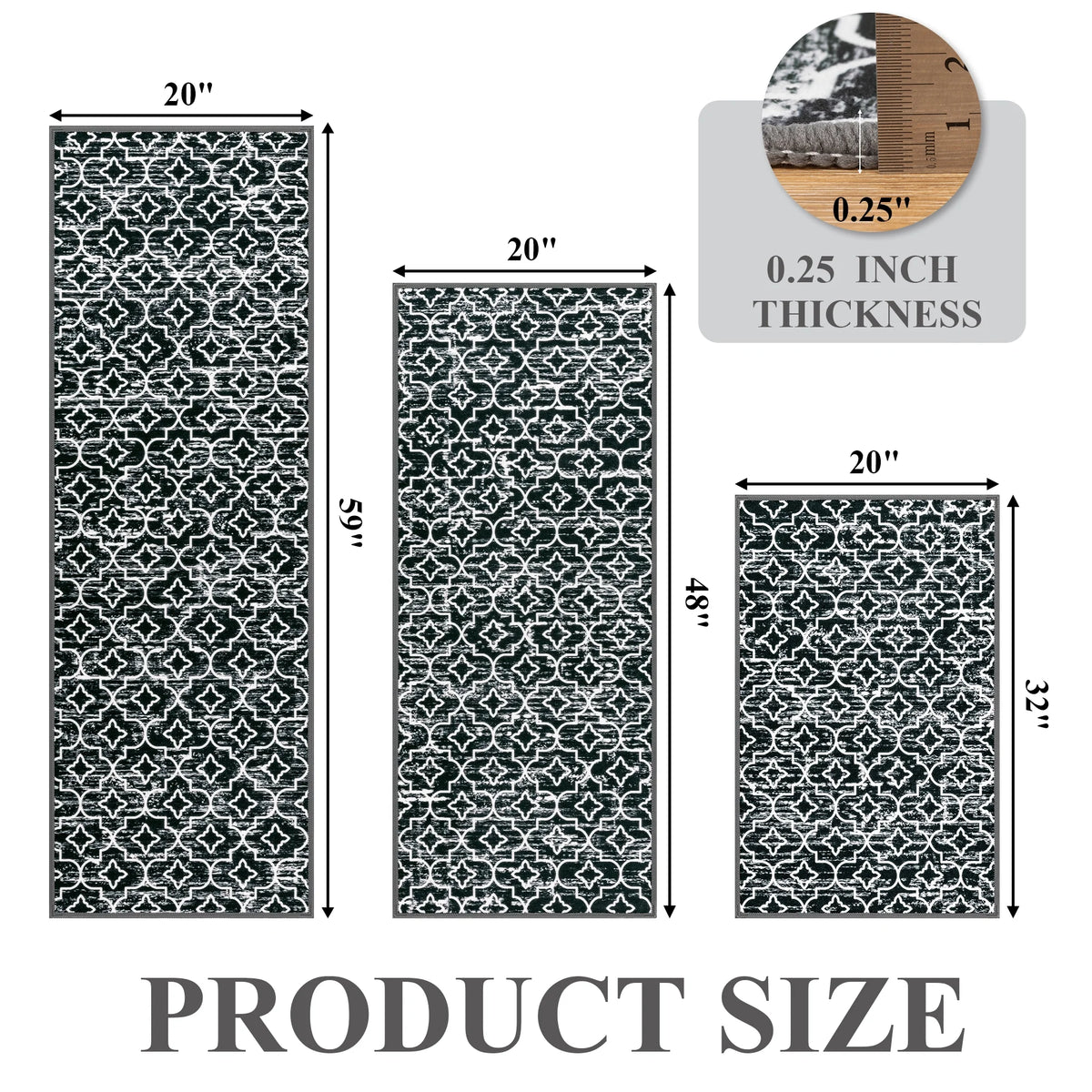 MeyJey Kitchen Rug Set 3 Piece, Non Slip Machine Washable Mats for Home Floor and Living Room