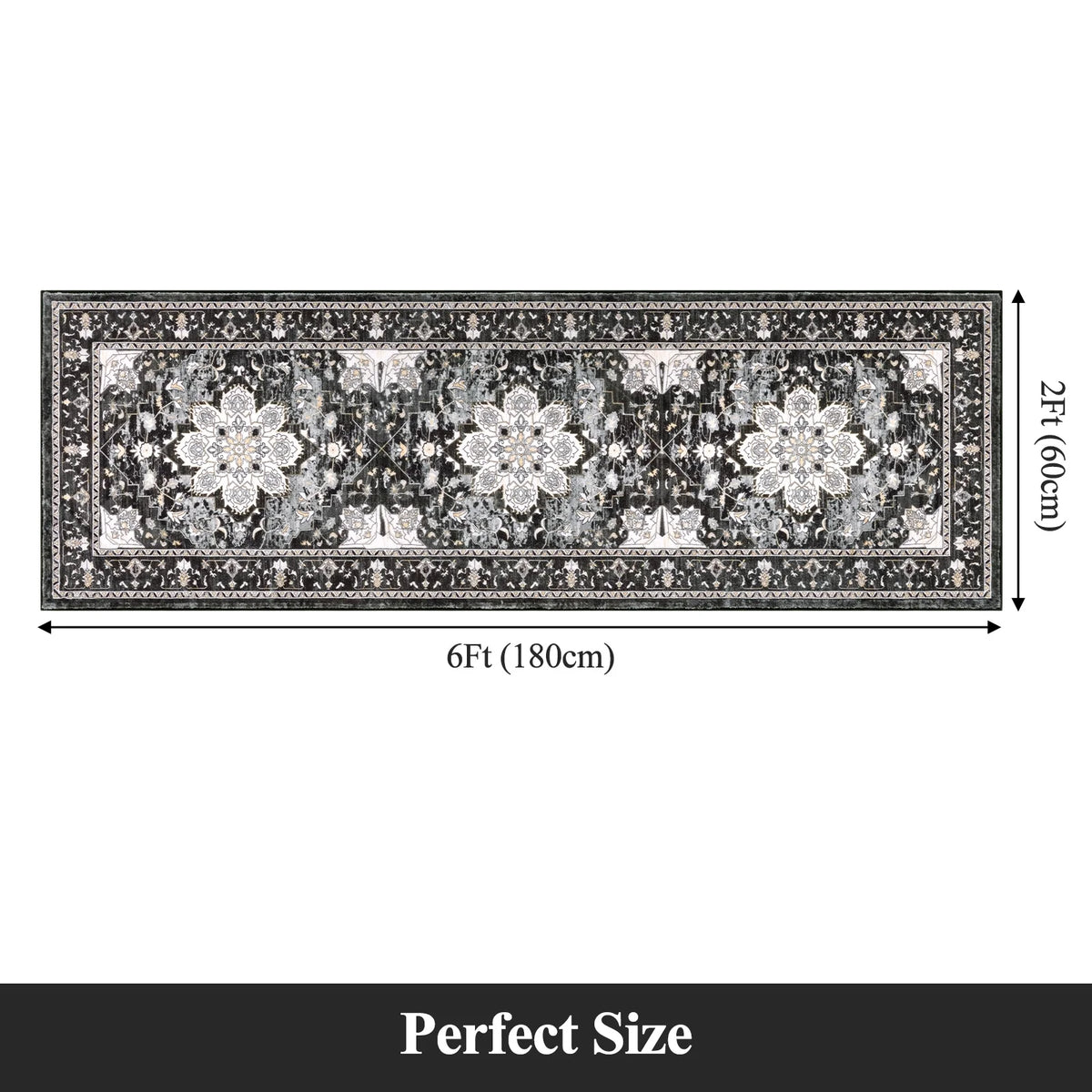 MeyJey 2'x6' Persian Vintage Runner Rug for Hallways, Non-Slip Machine Washable Area Rug Indoor Carpet Distressed Oriental Floor Rug for Bedroom/Dining/Living/Laundry Room