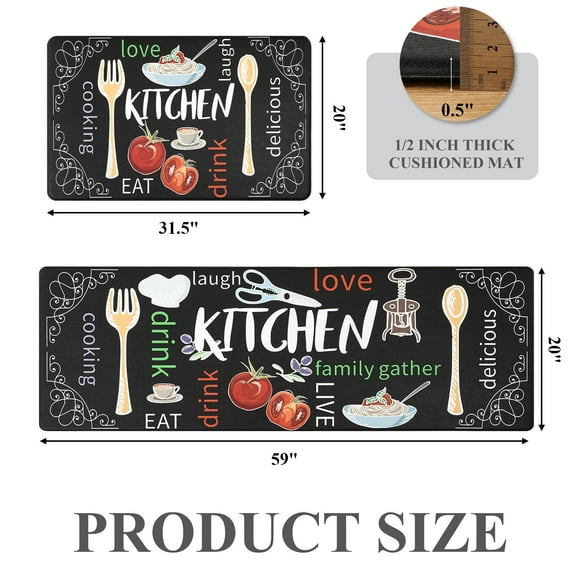 MeyJey Farmhouse Kitchen Rug Set of 2, Non-Slip Anti-Fatigue Waterproof Cushioned Mat for Kitchen, Dining & Laundry Room, 20"x31.5"+20"x59"