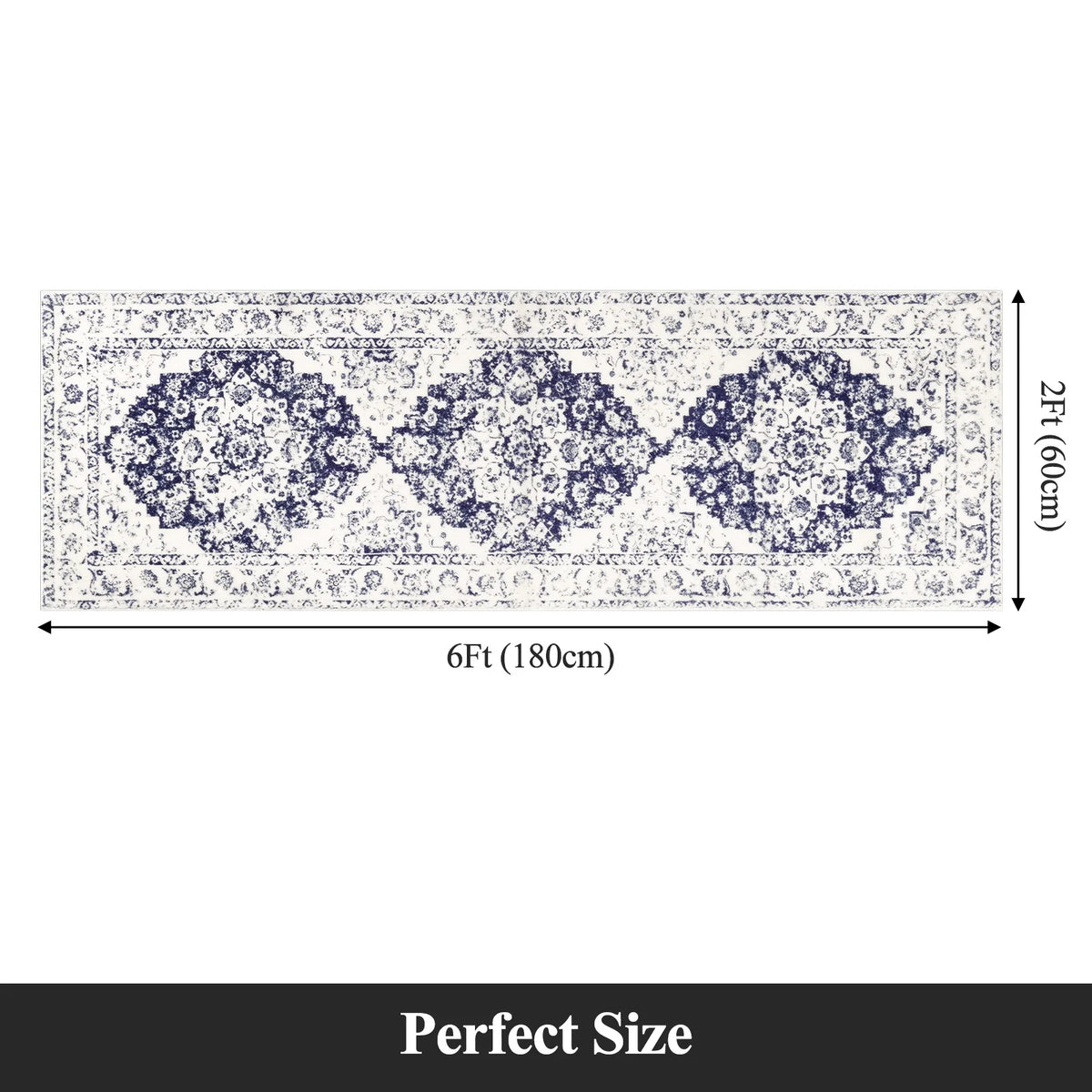 MeyJey 2'x6' Persian Vintage Runner Rug for Hallways, Non-Slip Machine Washable Area Rug Indoor Carpet Distressed Oriental Floor Rug for Bedroom/Dining/Living/Laundry Room