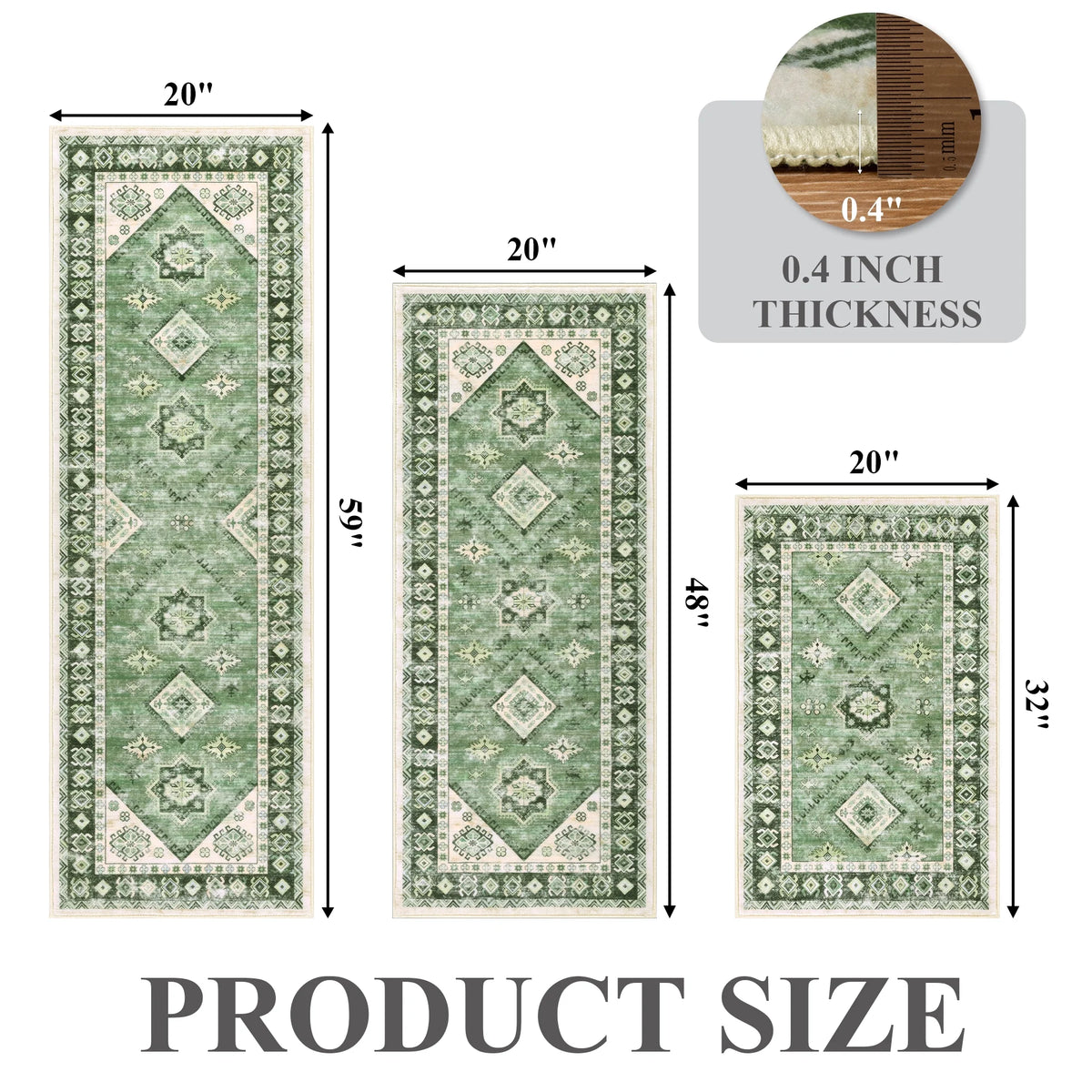eyJey Vintage Kitchen Rug Set, 3 Piece Non-Slip Kitchen Mat Machine Washable Runner Rug for Home Floor and Living Room