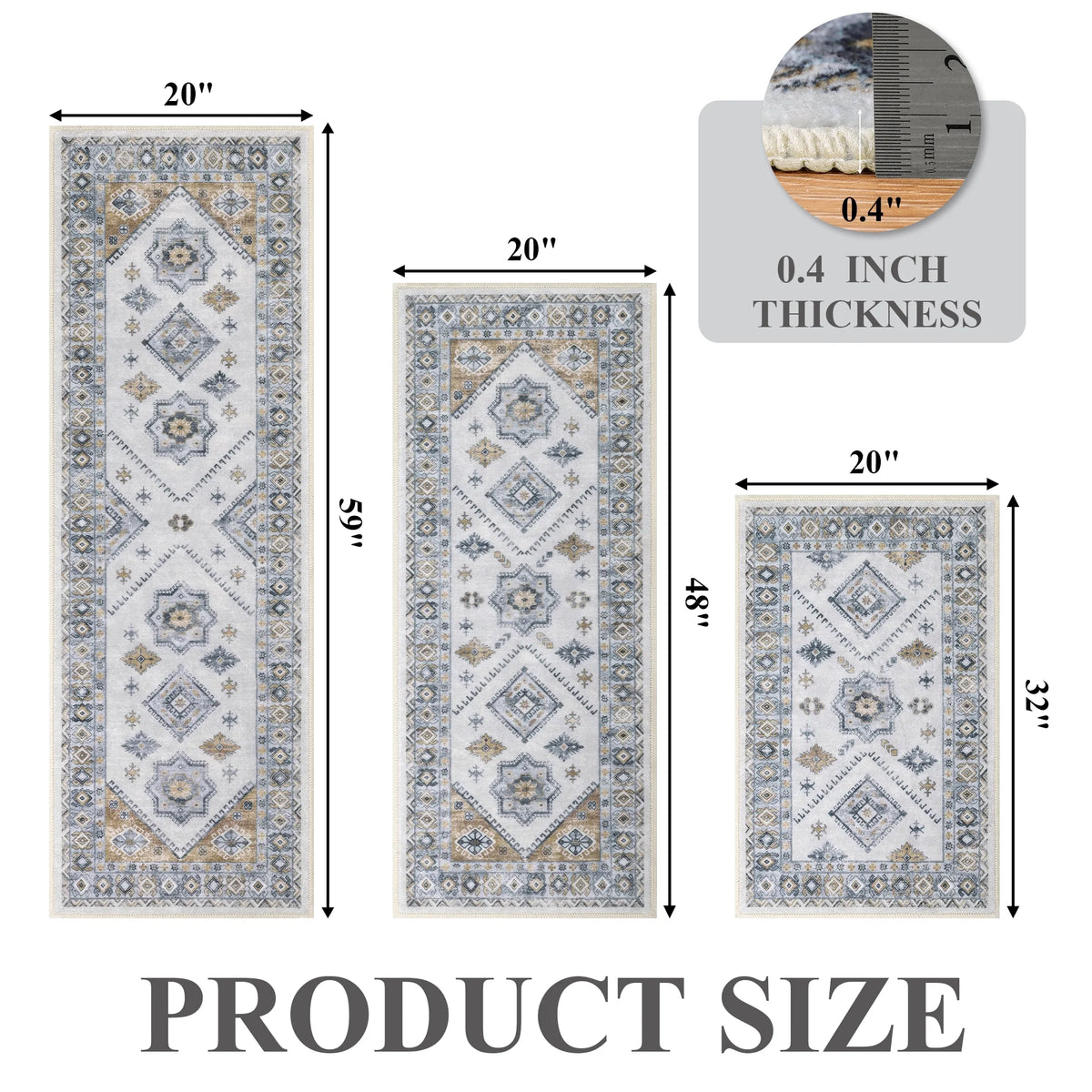 eyJey Vintage Kitchen Rug Set, 3 Piece Non-Slip Kitchen Mat Machine Washable Runner Rug for Home Floor and Living Room