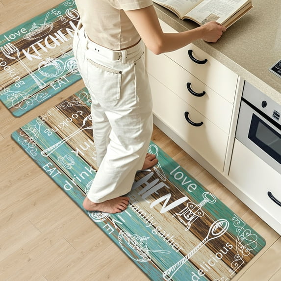 MeyJey Farmhouse Kitchen Rug Set of 2, Non-Slip Anti-Fatigue Waterproof Cushioned Mat for Kitchen, Dining & Laundry Room, 18"x30"+18"x48"