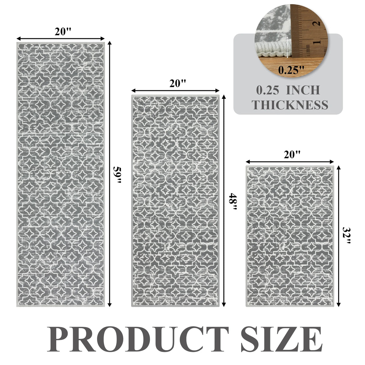 MeyJey Kitchen Rug Set 3 Piece, Non Slip Machine Washable Mats for Home Floor and Living Room