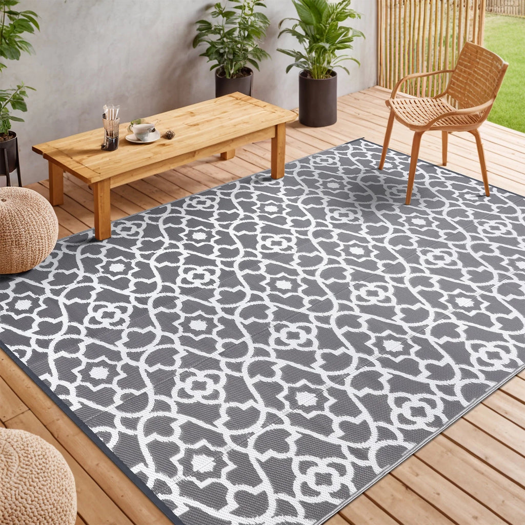 MeyJey Outdoor Rug Reversible Waterproof Oversize Indoor/Outdoor Plastic Mat for RV, Camping, Patio, Gray