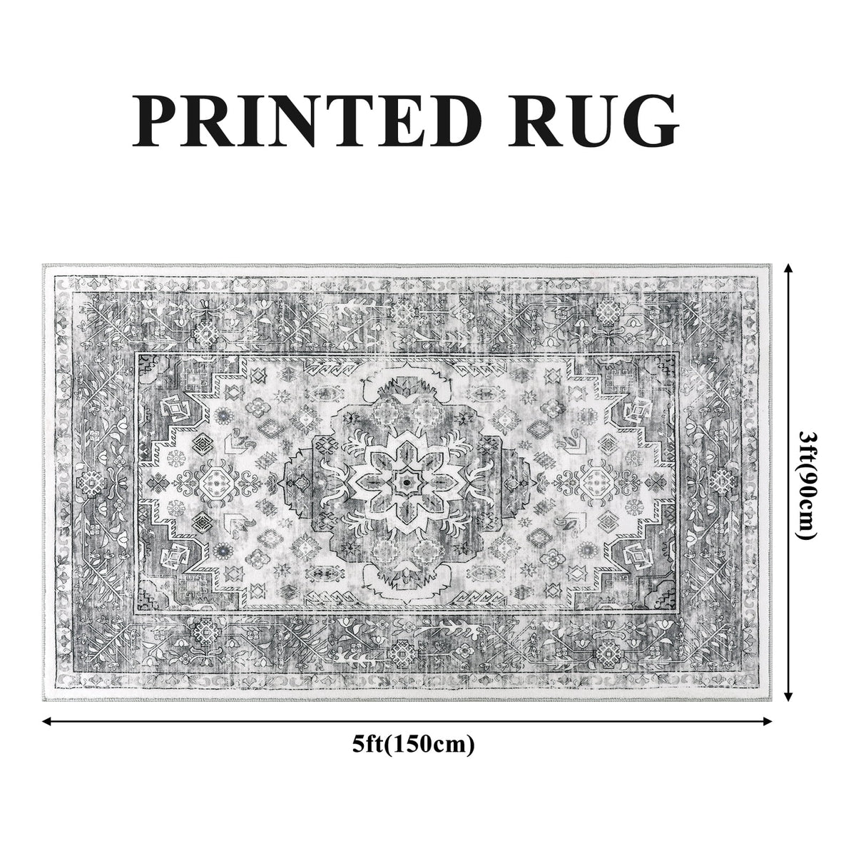 MeyJey Area Rug Washable Non-Slip, Vintage Indoor Carpet Distressed Foldable Large Rug for Living Room Bedroom Dining Room
