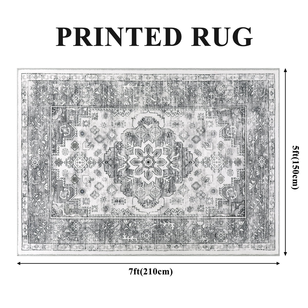 MeyJey Area Rug Washable Non-Slip, Vintage Indoor Carpet Distressed Foldable Large Rug for Living Room Bedroom Dining Room