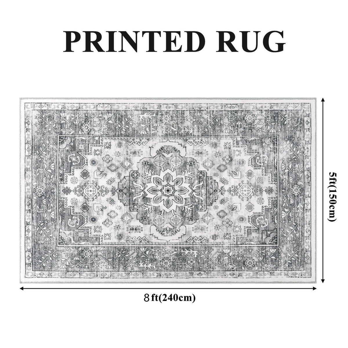 MeyJey Area Rug Washable Non-Slip, Vintage Indoor Carpet Distressed Foldable Large Rug for Living Room Bedroom Dining Room