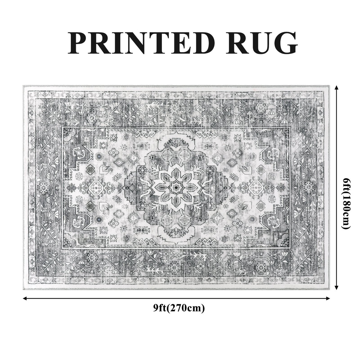 MeyJey Area Rug Washable Non-Slip, Vintage Indoor Carpet Distressed Foldable Large Rug for Living Room Bedroom Dining Room