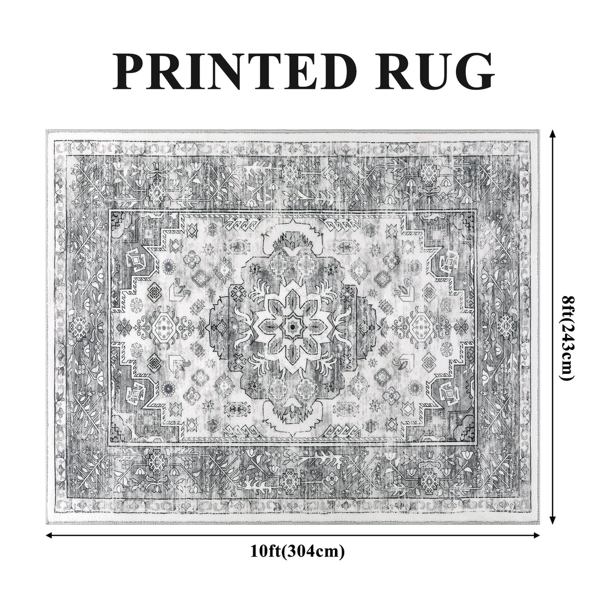 MeyJey Area Rug Washable Non-Slip, Vintage Indoor Carpet Distressed Foldable Large Rug for Living Room Bedroom Dining Room