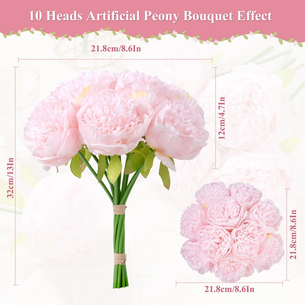 MeyJey 10 Heads Artificial Peony Silk Flower Leaf Home Office Wedding Party Festival Bar Decor (Cream White)