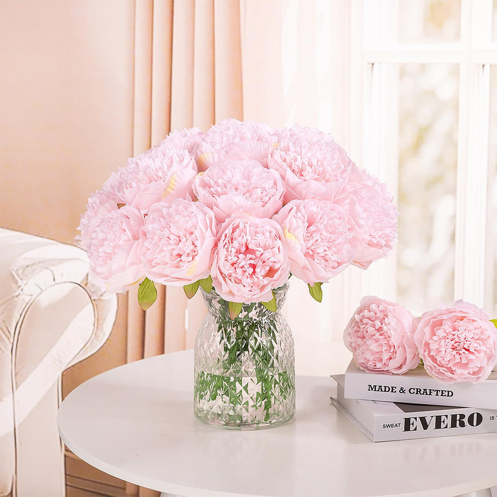 MeyJey 10 Heads Artificial Peony Silk Flower Leaf Home Office Wedding Party Festival Bar Decor (Cream White)