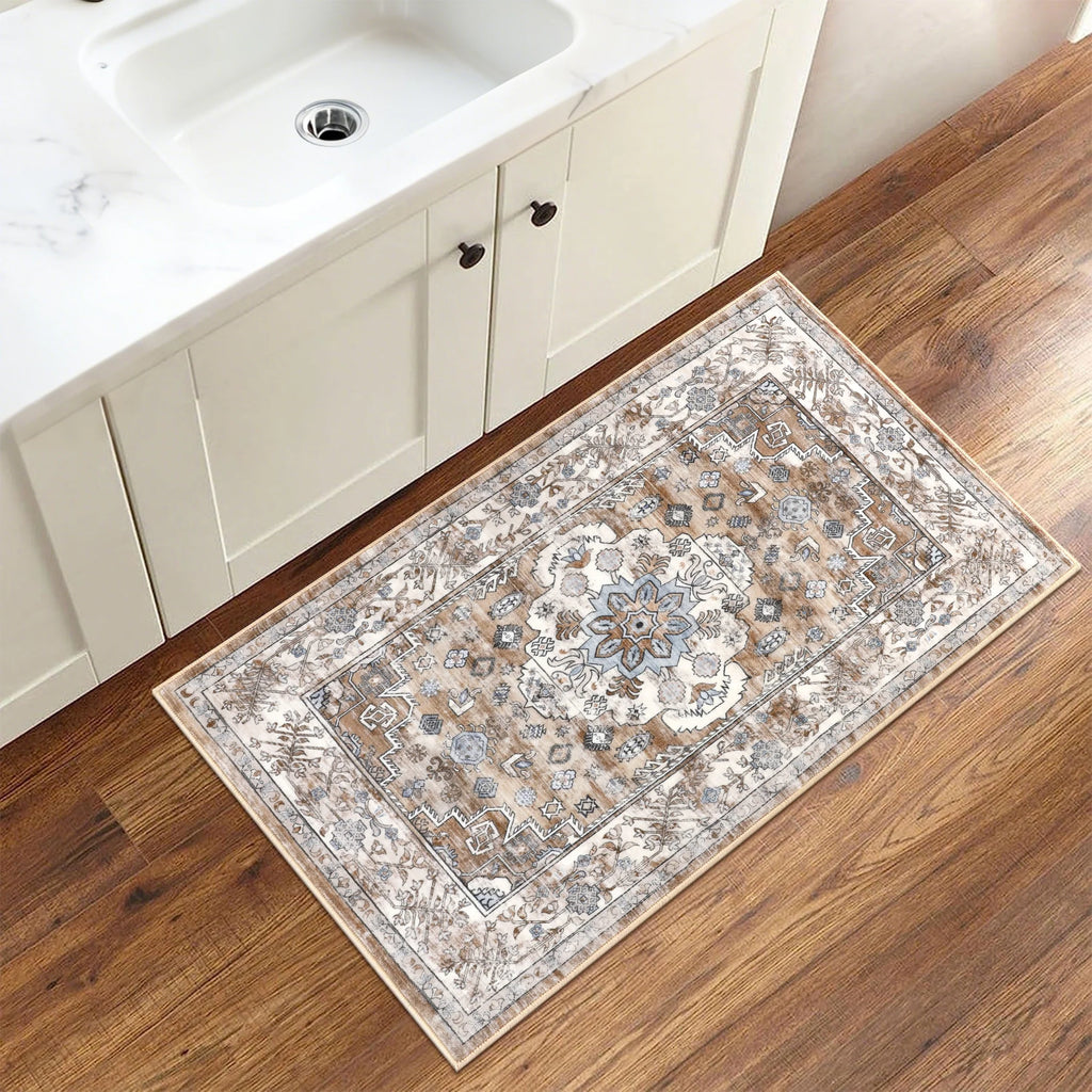 MeyJey Area Rug Washable Non-Slip, Vintage Indoor Carpet Distressed Foldable Large Rug for Living Room Bedroom Dining Room