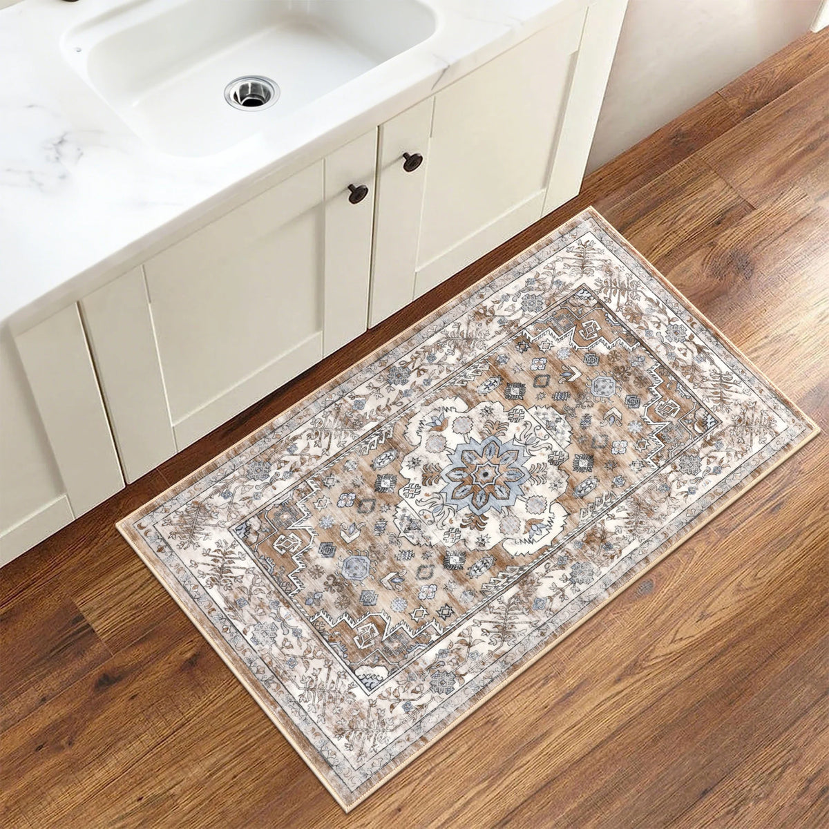 MeyJey Area Rug Washable Non-Slip, Vintage Indoor Carpet Distressed Foldable Large Rug for Living Room Bedroom Dining Room