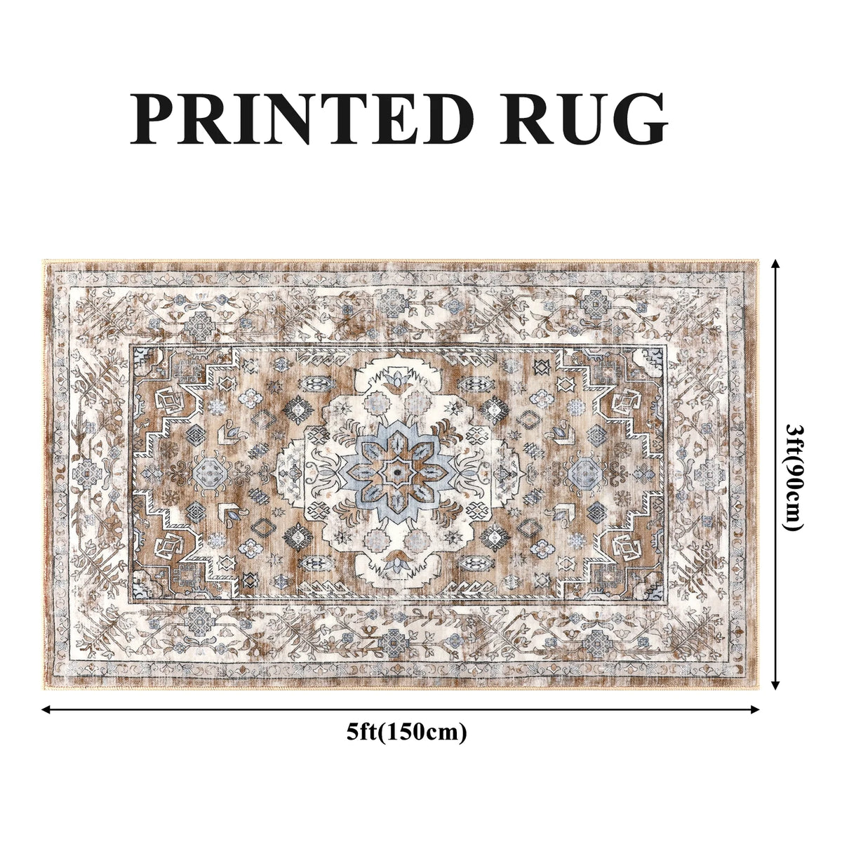MeyJey Area Rug Washable Non-Slip, Vintage Indoor Carpet Distressed Foldable Large Rug for Living Room Bedroom Dining Room