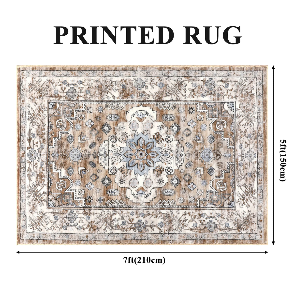 MeyJey Area Rug Washable Non-Slip, Vintage Indoor Carpet Distressed Foldable Large Rug for Living Room Bedroom Dining Room