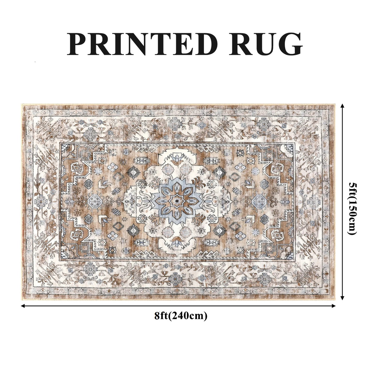 MeyJey Area Rug Washable Non-Slip, Vintage Indoor Carpet Distressed Foldable Large Rug for Living Room Bedroom Dining Room