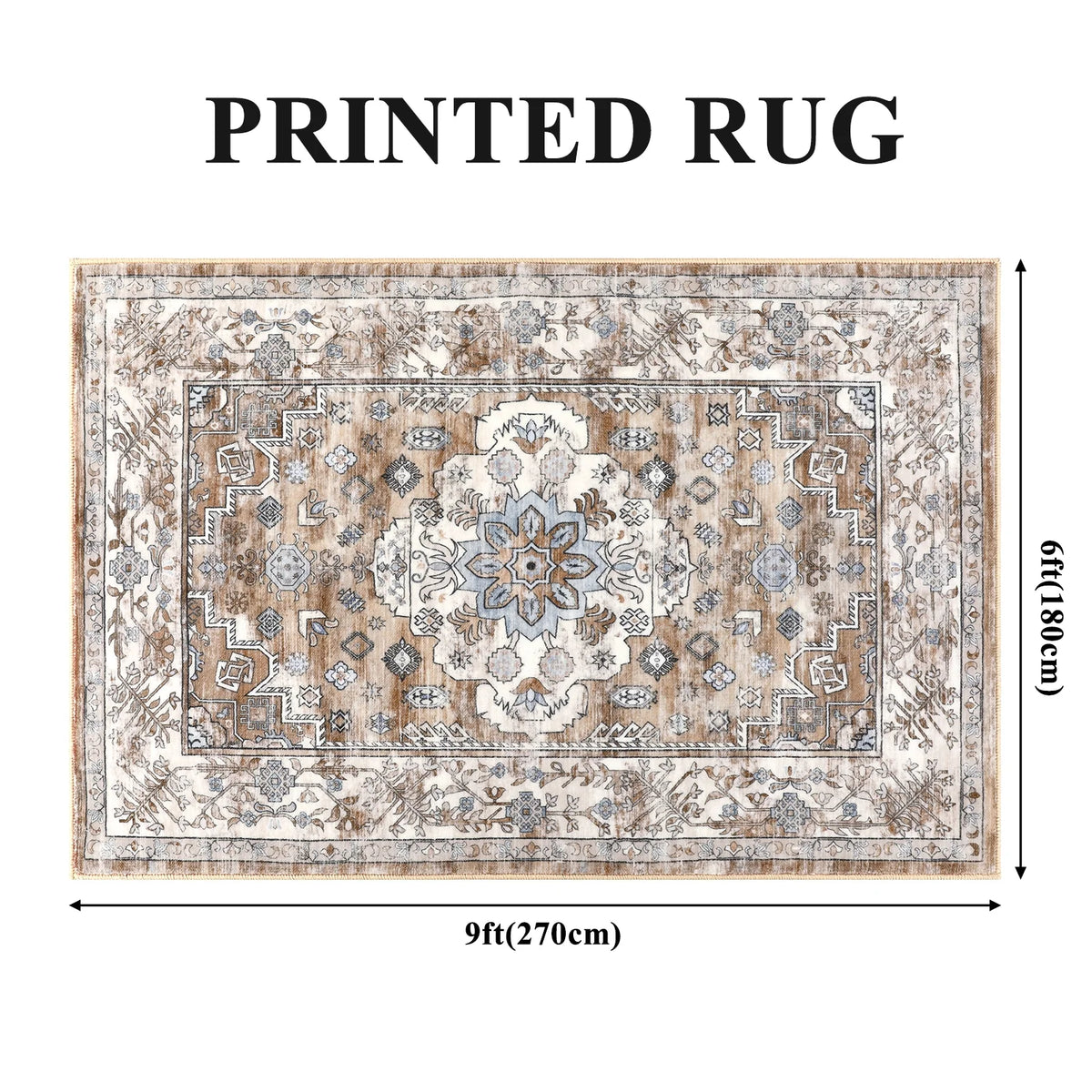 MeyJey Area Rug Washable Non-Slip, Vintage Indoor Carpet Distressed Foldable Large Rug for Living Room Bedroom Dining Room