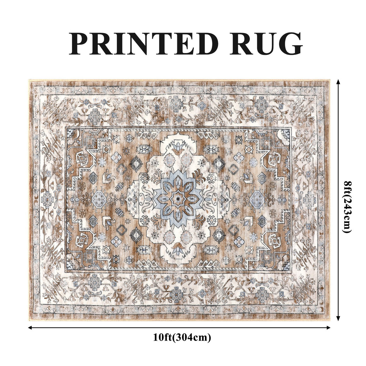 MeyJey Area Rug Washable Non-Slip, Vintage Indoor Carpet Distressed Foldable Large Rug for Living Room Bedroom Dining Room